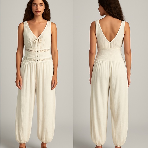 Free People Pants - Free People Ivory Textured Jumpsuit